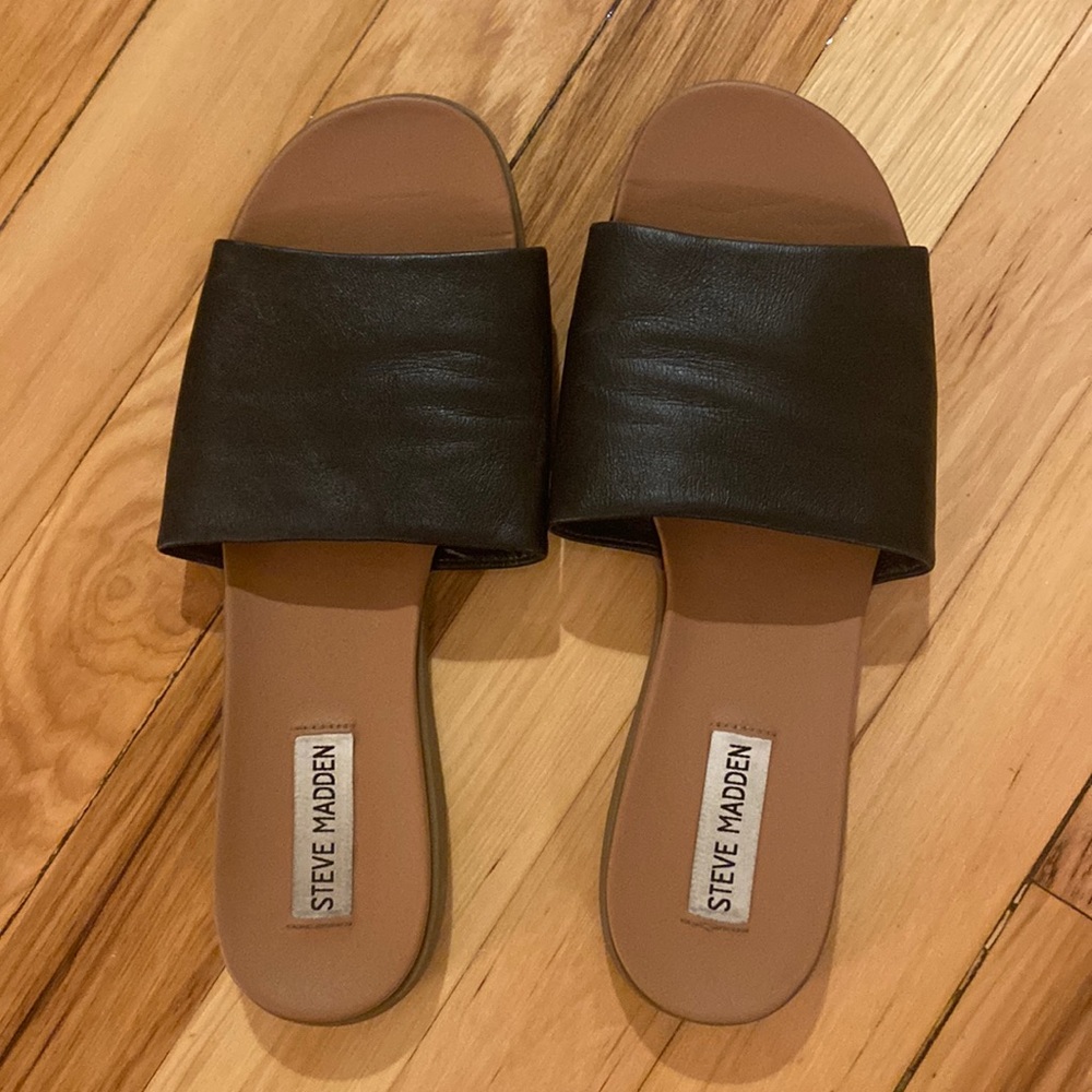 Steve Madden Black Leather Kailey Sandals Slides 8